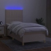 Cama box spring colchón y luces LED tela crema 100x200 cm