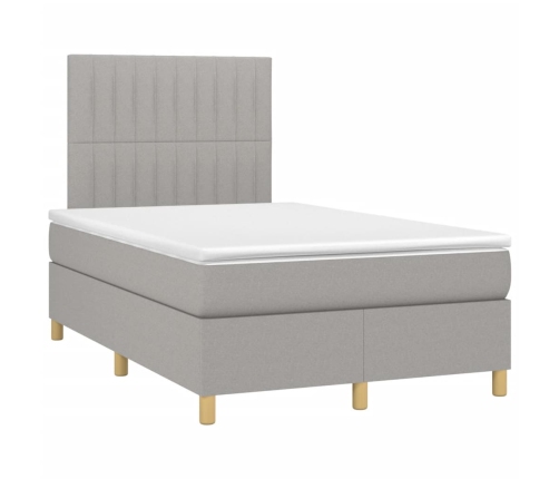 Cama box spring con colchón tela y LED gris claro 120x200 cm