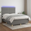 Cama box spring colchón y luces LED tela gris oscuro 140x190 cm