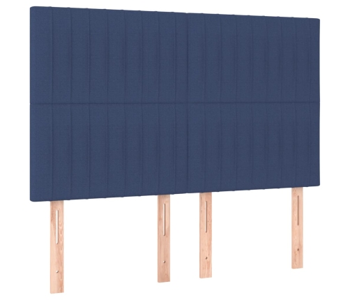 Cama box spring colchón y luces LED tela azul 140x190 cm