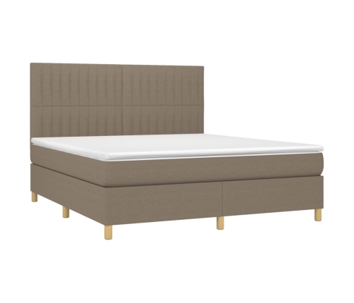 Cama box spring colchón y luces LED tela gris taupe 160x200 cm