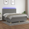 Cama box spring colchón y luces LED tela gris oscuro 180x200 cm