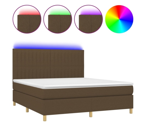 Cama box spring colchón luces LED tela marrón oscuro 180x200cm