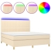 Cama box spring colchón y luces LED tela crema 180x200 cm
