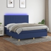 Cama box spring colchón y luces LED tela azul 180x200 cm