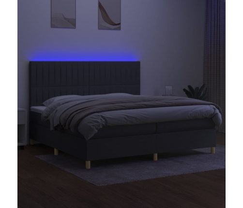 Cama box spring colchón y luces LED tela gris claro 200x200 cm