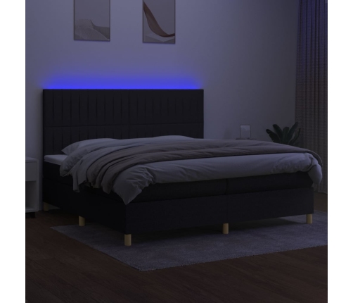 Cama box spring colchón y luces LED tela negro 200x200 cm