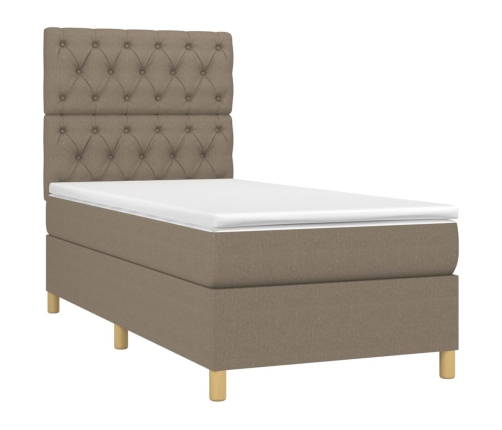 Cama box spring colchón y luces LED gris taupe 80x200 cm