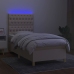 Cama box spring colchón y luces LED tela color crema 90x190 cm