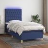 Cama box spring colchón y luces LED tela azul 90x190 cm