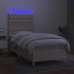 Cama box spring colchón y luces LED tela crema 90x200 cm