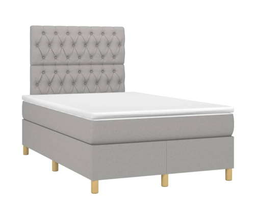 Cama box spring con colchón tela y LED gris claro 120x200 cm