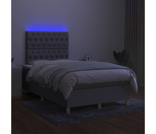 Cama box spring con colchón tela y LED gris claro 120x200 cm