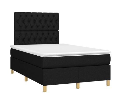 Cama box spring con colchón LED tela negro 120x200 cm