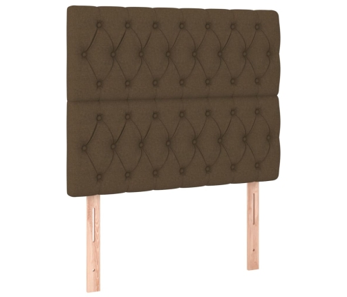 Cama box spring con colchón y LED tela marrón oscuro 120x200 cm