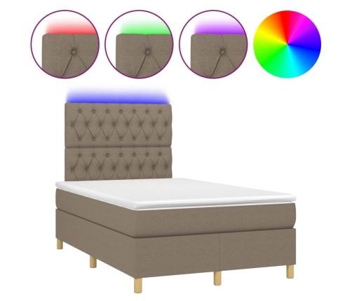 vidaXL Cama box spring con colchón y LED tela gris taupe 120x200 cm