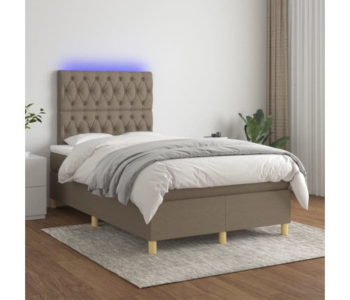 vidaXL Cama box spring con colchón y LED tela gris taupe 120x200 cm