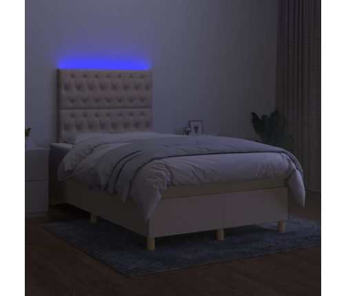 Cama box spring con colchón y LED tela crema 120x200 cm