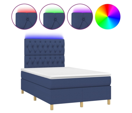 vidaXL Cama box spring con colchón y LED tela azul 120x200 cm