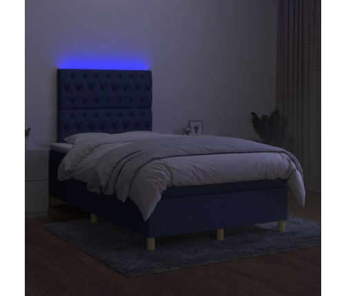 vidaXL Cama box spring con colchón y LED tela azul 120x200 cm