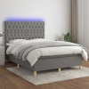 Cama box spring colchón y luces LED tela gris oscuro 140x190 cm