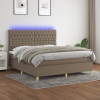 Cama box spring colchón y luces LED tela gris taupe 160x200 cm