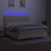 Cama box spring colchón y luces LED tela crema 160x200 cm