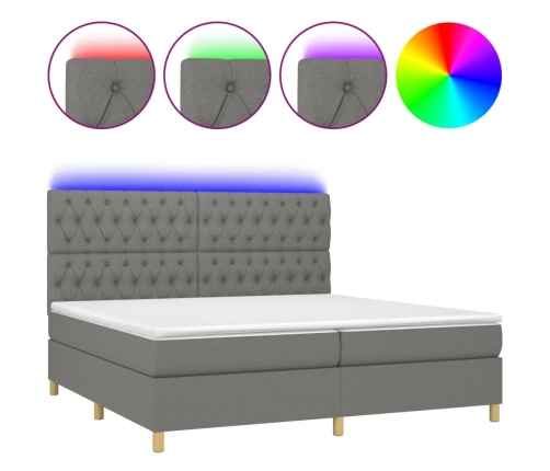 Cama box spring colchón y luces LED tela gris claro 200x200 cm