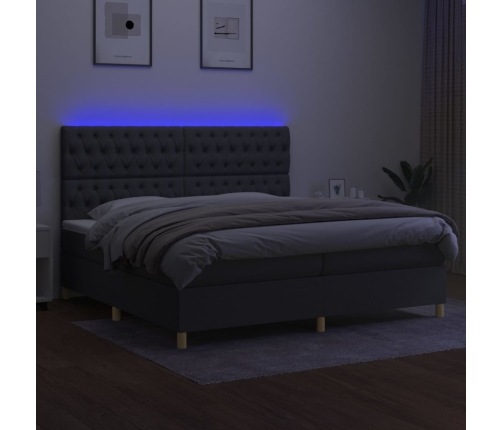 Cama box spring colchón y luces LED tela gris claro 200x200 cm