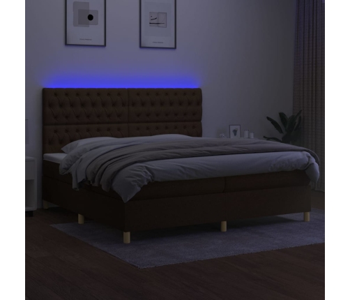 Cama box spring colchón luces LED tela marrón oscuro 200x200 cm