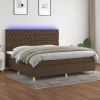 Cama box spring colchón luces LED tela marrón oscuro 200x200 cm