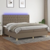 Cama box spring colchón y luces LED tela gris taupe 200x200 cm