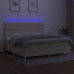 Cama box spring colchón y luces LED tela crema 200x200 cm