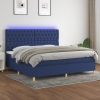 Cama box spring colchón y luces LED tela azul 200x200 cm