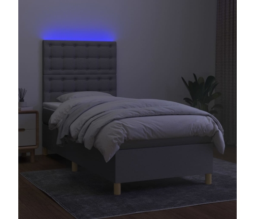 Cama box spring colchón y luces LED tela gris claro 80x200 cm