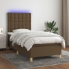 Cama box spring colchón y luces LED tela marrón oscuro 80x200cm