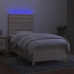 Cama box spring colchón y luces LED tela crema 80x200 cm