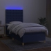 Cama box spring colchón y luces LED tela azul 80x200 cm