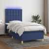 Cama box spring colchón y luces LED tela azul 80x200 cm