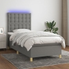 Cama box spring colchón y luces LED tela gris oscuro 90x190 cm