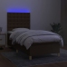 Cama box spring colchón y luces LED tela marrón oscuro 90x190cm