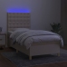 Cama box spring colchón y luces LED tela color crema 90x190 cm