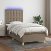 Cama box spring colchón y luces LED tela gris taupe 90x200 cm