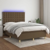 Cama box spring colchón luces LED tela marrón oscuro 140x190 cm