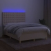 Cama box spring colchón y luces LED tela crema 140x190 cm