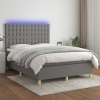 Cama box spring colchón y luces LED tela gris oscuro 140x200 cm