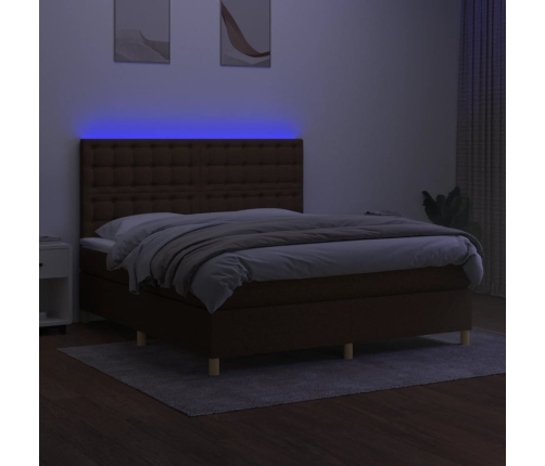 Cama box spring colchón luces LED tela marrón oscuro 160x200cm