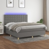 Cama box spring colchón y luces LED tela gris oscuro 180x200 cm