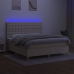 Cama box spring colchón y luces LED tela crema 180x200 cm