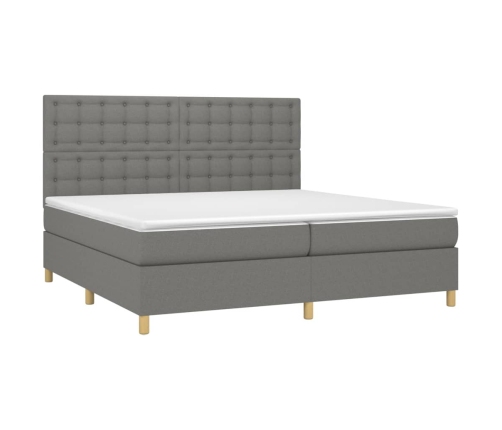 Cama box spring colchón y luces LED tela gris claro 200x200 cm